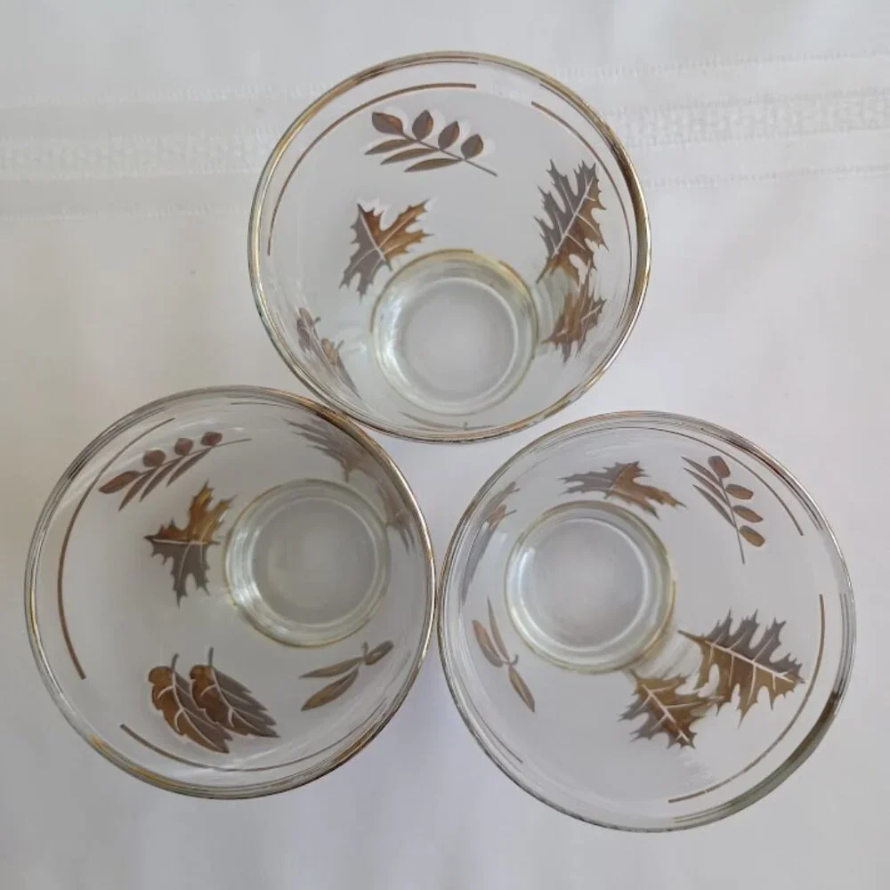 Vintage Frosted Glasses with Gold Leaf Design, set of Three (3)